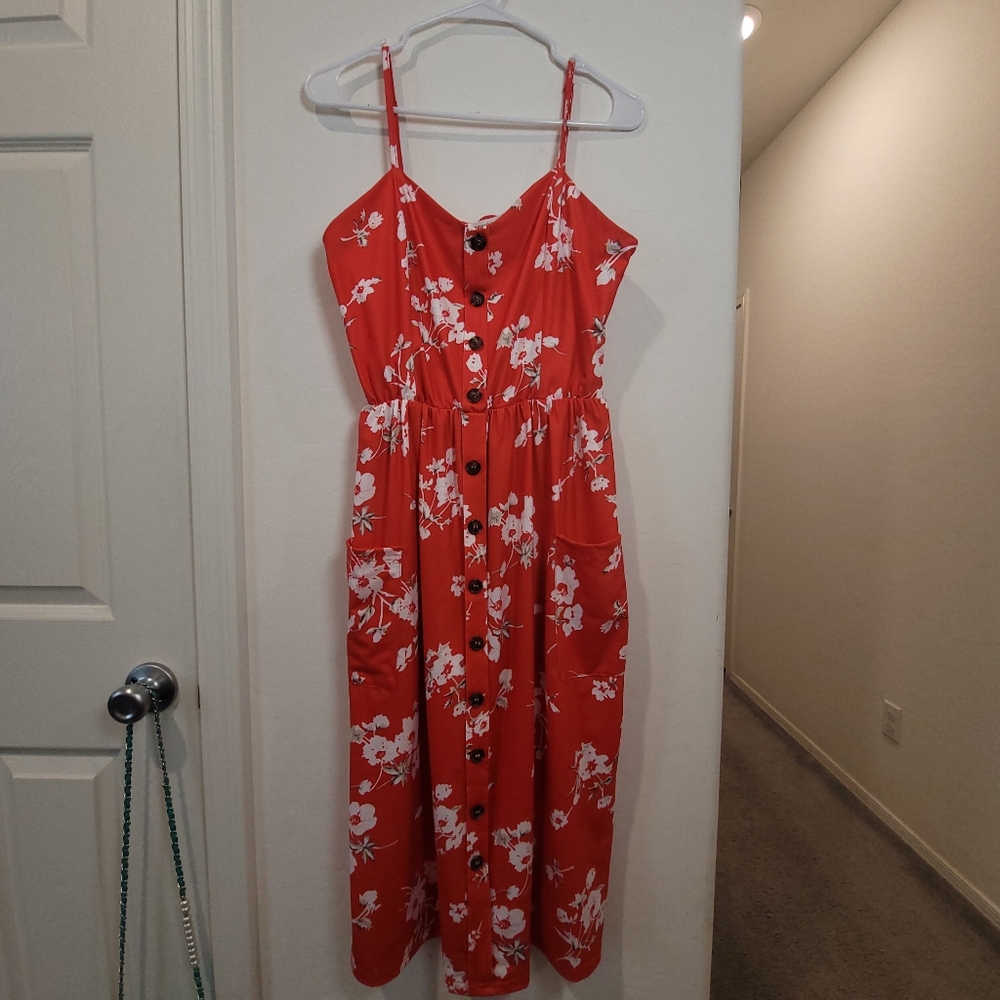 Red and White Sleeveless Maxi Sundress